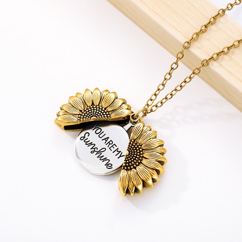 You Are My Sunshine Flower Necklace For Women Open Locket Sunflower Pendant Necklace Stainless steel Necklace Christmas present