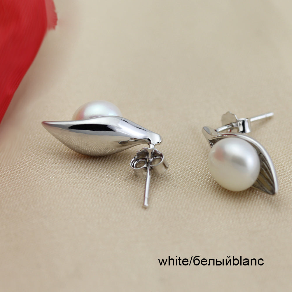 Real Natural Pearl Earrings for women,925 Sterling Silver leaf Earrings with pearl