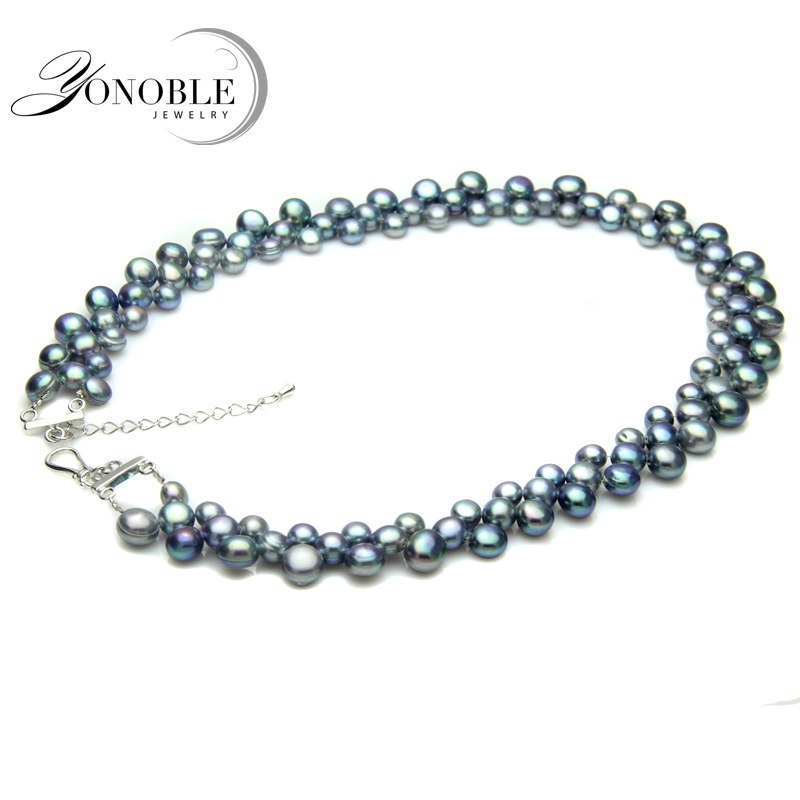 real black pear necklace for women,colorful three rows natural multi layer pearl necklaces