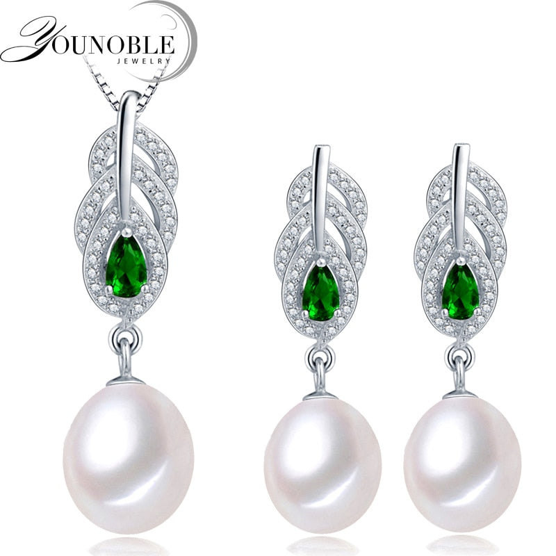 YouNoble Pearl Jewelry Set Women,925 silver bridesmaid jewelry set bohemian sapphire best friends birthd gift white