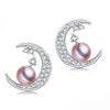 YouNoble Genuine pearl earrings for women,white natural pearl stud earring wedding 925 silver jewelry mom gift Moon