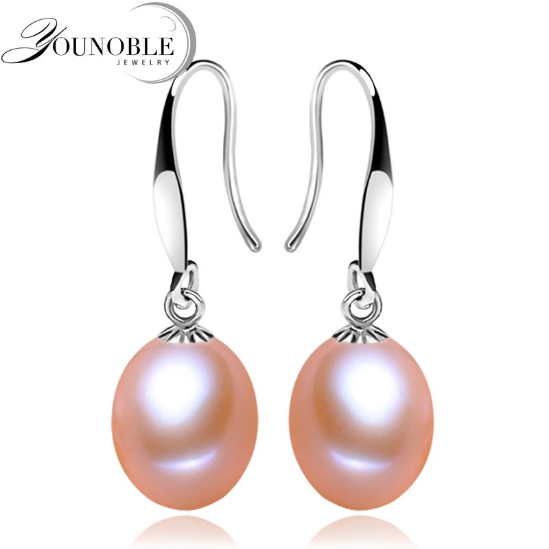 YouNoble Real wedding 925 silver earrings with pearls,pink pearl earrings jewelry for women mom birthd best gift