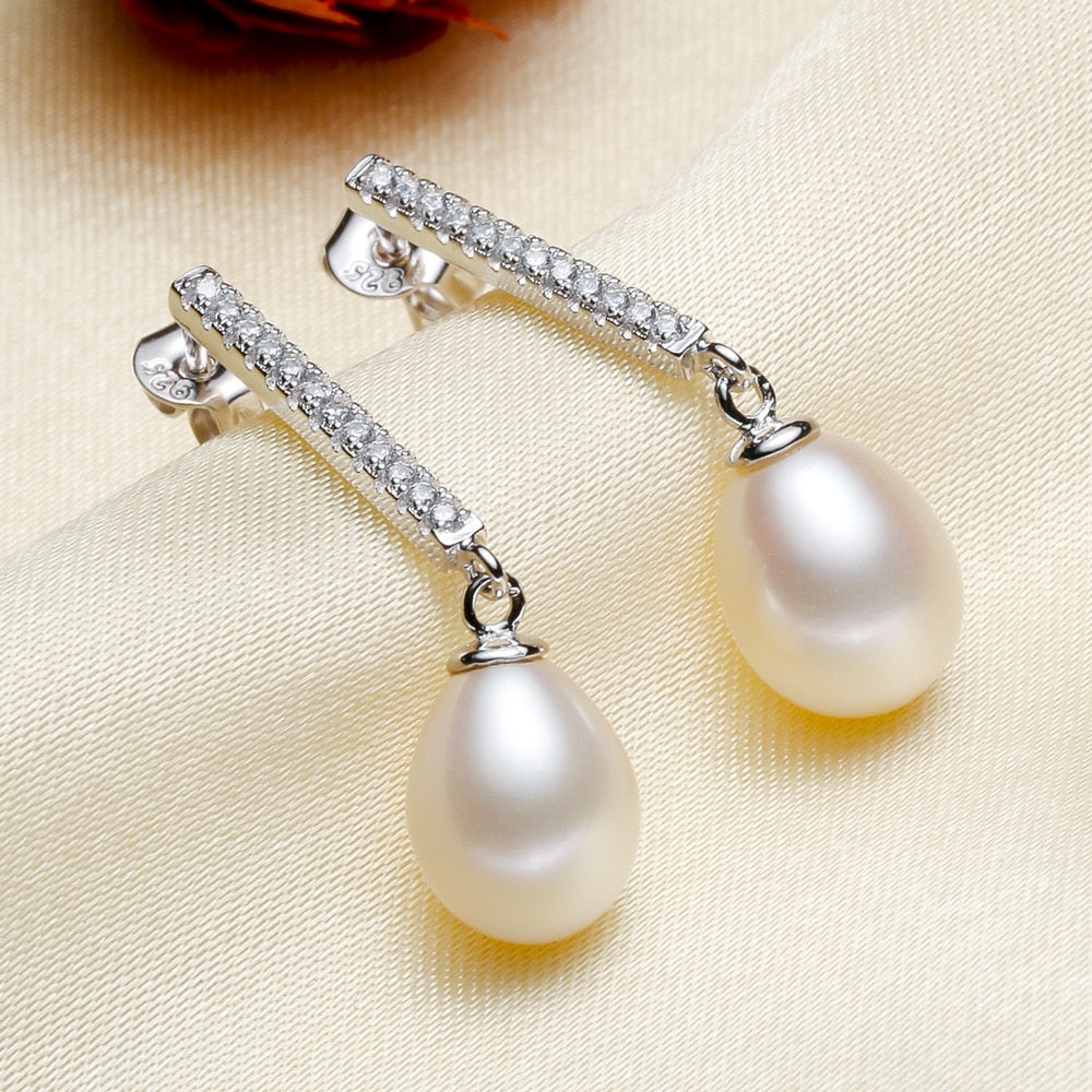 YouNoble bohemian 925 silver earrings with pearl for women,wedding white drop natural pearl earrings girl gift black