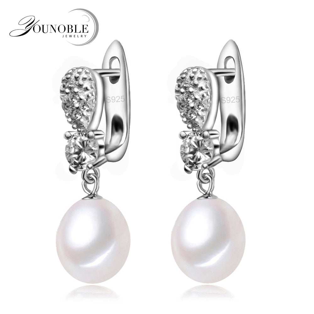 YouNoble real 925 silver earring with pearls for women,drop pearl earrings jewelry wedding mom daughter birthd gift