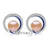 YouNoble real fashion 925 silver big Enamel Earrings bridal,cute natural pearl earrings for women white pink purple