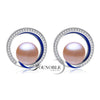 YouNoble real fashion 925 silver big Enamel Earrings bridal,cute natural pearl earrings for women white pink purple