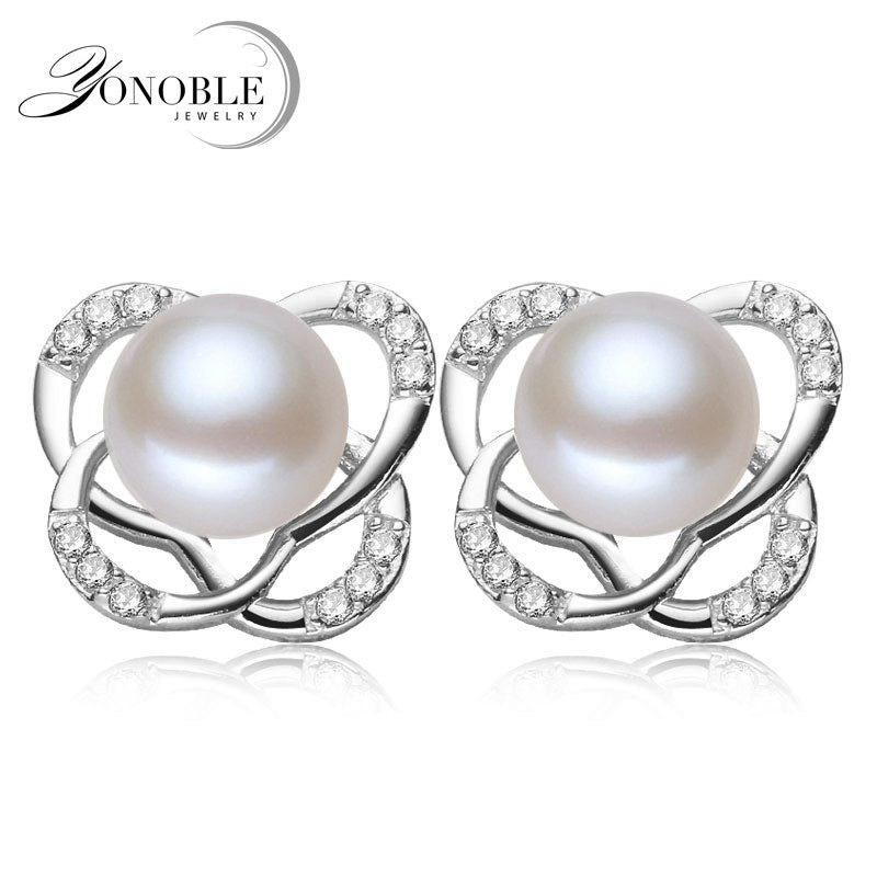 YouNoble real pearl earrings women,wedding natural pearl earring sterling sliver trendy girl birthd best gift white