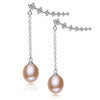 YouNoble real natural pearl clip-on earrings,fancy 925 sterling silver hanging earrings birthd for women white pink
