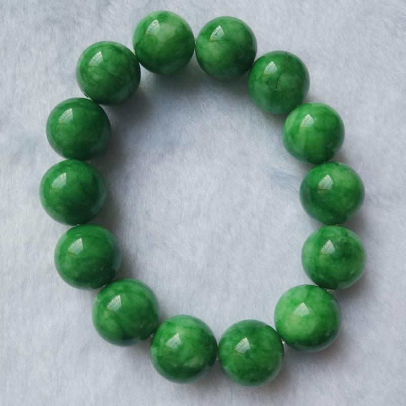Yu Xin Yuan Fine Jewelry Emerald 14MM Round Bead Jade Charm Bracelets Lucky Amulet Women Men Friends Bangle