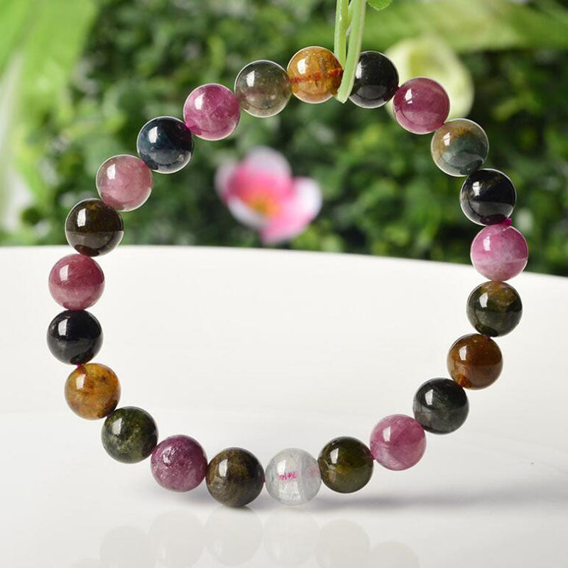 Yu Xin Yuan Fine Jewelry Exquisite Hand-string Natural Five-color National Wind 8mm Single Ring Tourmaline Bracelet