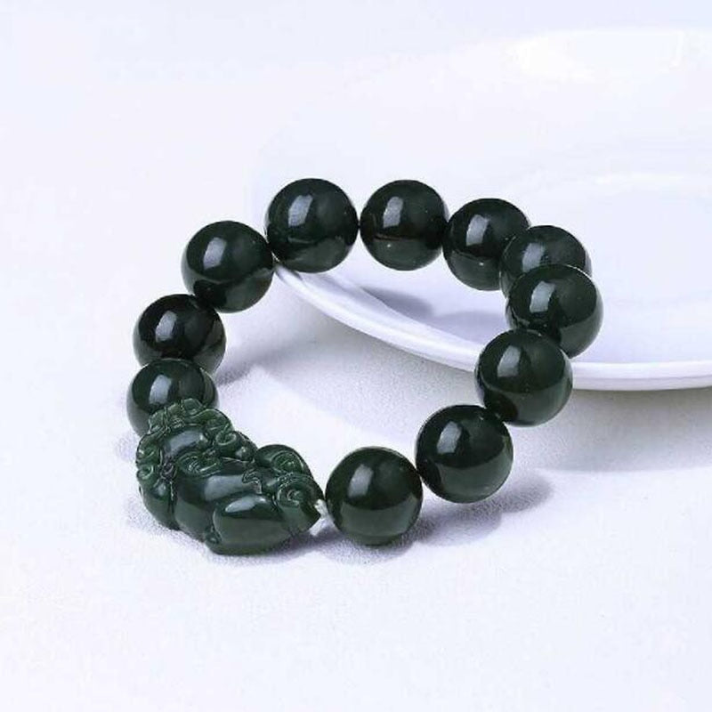 Yu Xin Yuan Fine Jewelry Natural Hetian Qing Jade Round Bead Fashion Trendy Bracelet For Men And Women Gifts