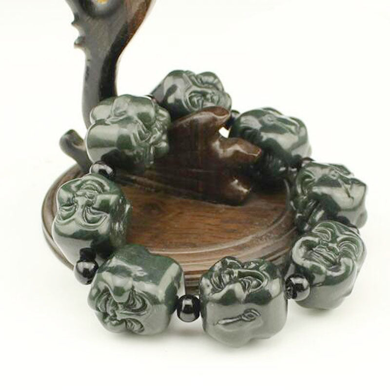 Yu Xin Yuan Natural He Tian Qing Jade Bracelet Maitreya Buddha's Hand String Women Men Bangle