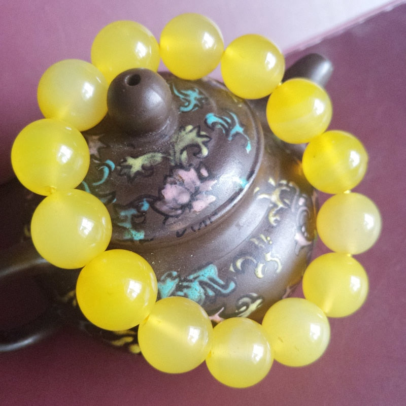 Yu Xin Yuan fine jewelry natural Yellow Round Beads Agate Bracelets & Bangles Lucky Amulet Charm Women Men gift Jewelry