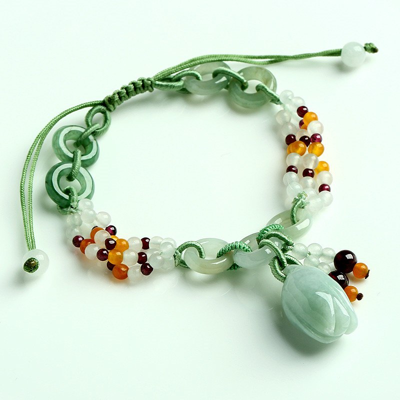 Yu YiXuan Natural jade roses braided bracelet genuine A goods emerald retractable bracelet female simple jewelry