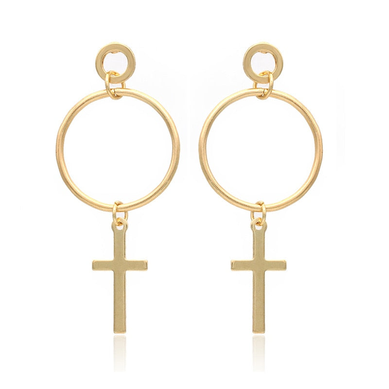 Fashion Punk Gold Metal Dangle Earrings Women Star Circle Disc Tassel Cross Pendants Long Drop Jewelry Earring Gifts