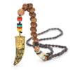 Handmade Nepal Necklace Buddhist Mala Wood Beads Pendant & Necklace Ethnic Horn Fish Long Statement Jewelry Women Men