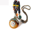 Handmade Nepal Necklace Buddhist Mala Wood Beads Pendant & Necklace Ethnic Horn Fish Long Statement Jewelry Women Men