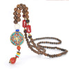 Handmade Nepal Necklace Buddhist Mala Wood Beads Pendant & Necklace Ethnic Horn Fish Long Statement Jewelry Women Men
