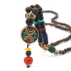 Handmade Nepal Necklace Buddhist Mala Wood Beads Pendant & Necklace Ethnic Horn Fish Long Statement Jewelry Women Men