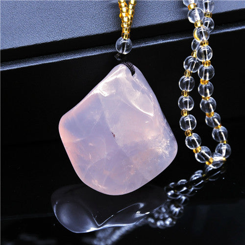 2020 Women Elegant Party Romantic personality Hig quality Nature Rose Quartz Pendant Necklaces White Crystal Rolo Chain