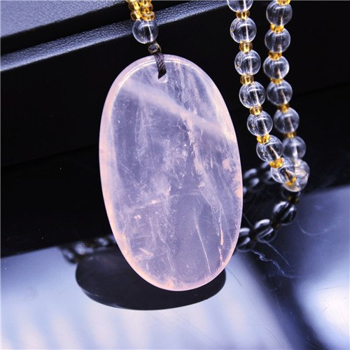 35mm*55mm Hig quality Ellipse Round Nature Rose Quartz Crystal Pendant Necklaces For Women White Crystal Bead Chain Fine