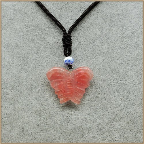 40MM Insect Butterfly Pendant Necklaces Women 2020 Natrual Chalcedony Agate Malachite Turquoise Rose Quartz Aventurine