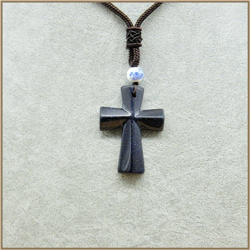 50MM Cross Pendant Necklace Men Natrual blue Aventurine Moonstone Turquoise Agate Classic Party Cross Pendant Necklace