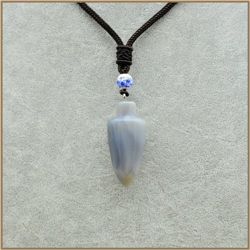 50MM Natural Chalcedony Bullet Pendant Necklace For Men Trendy Geometric Fine Necklaces Rope Chain Agate Aventurine C0032