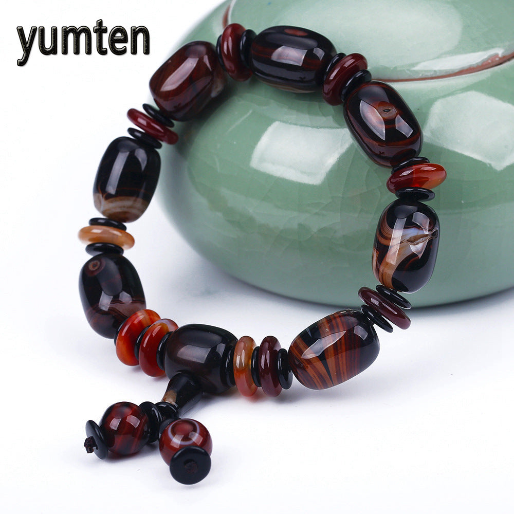 Agate Charm Bracelets Wholesale Men Wristlet Hand Chain Jewelry Ethnic Male Accessories Natural Stone Bangle Red Spacer