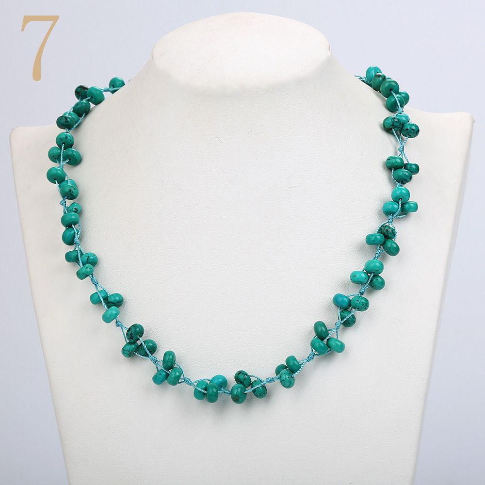 Aquamarine Necklace Gemstone Bead Colar Feminino Natural Stone Accessories Christmas Jewelry Women Woven Chain Vintage