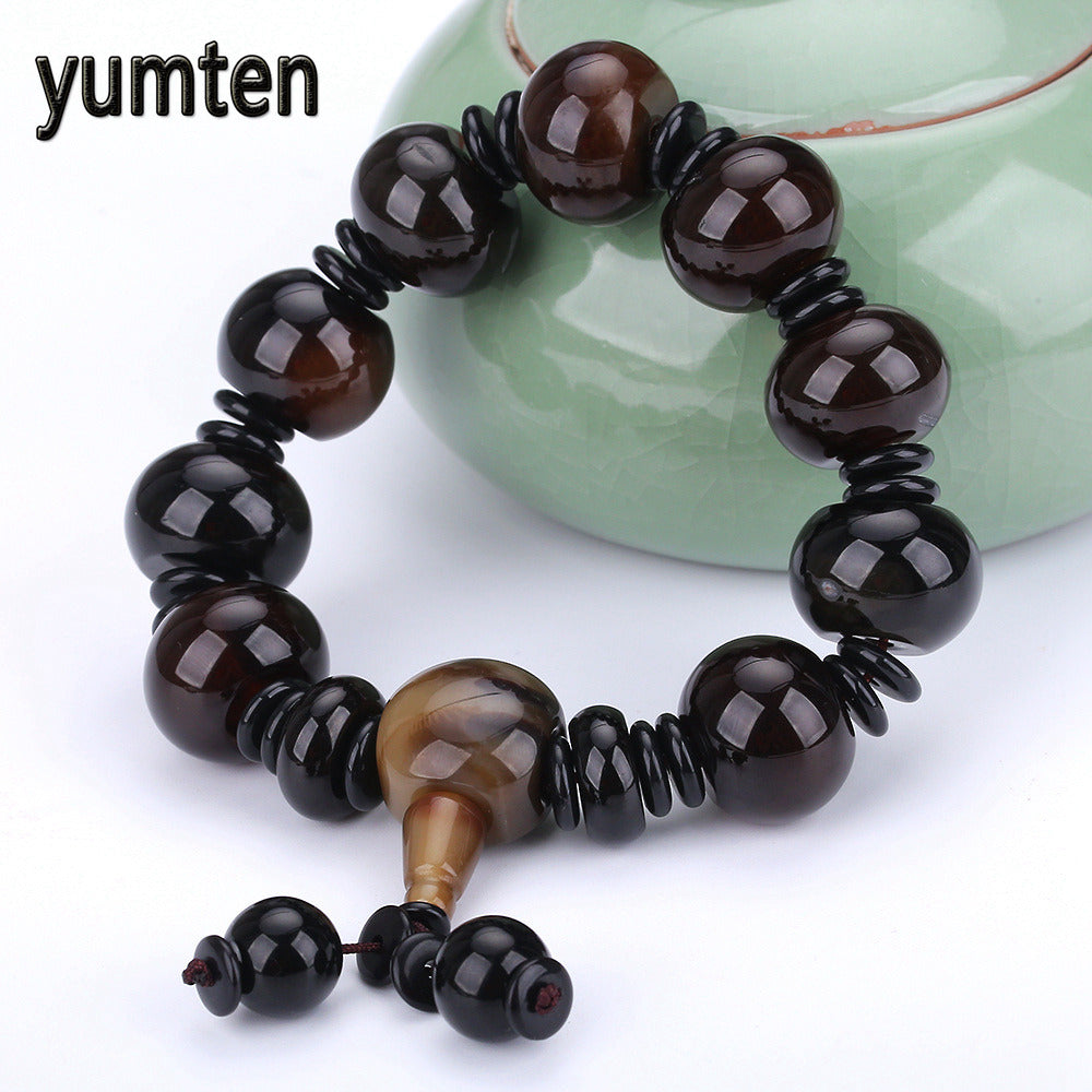 Black Agate Bracelet Men Jewelry Retro Natural Chalcedony Fashion Party Gift Pulseras Queen Weave Beauty Wholesale 5 PCS