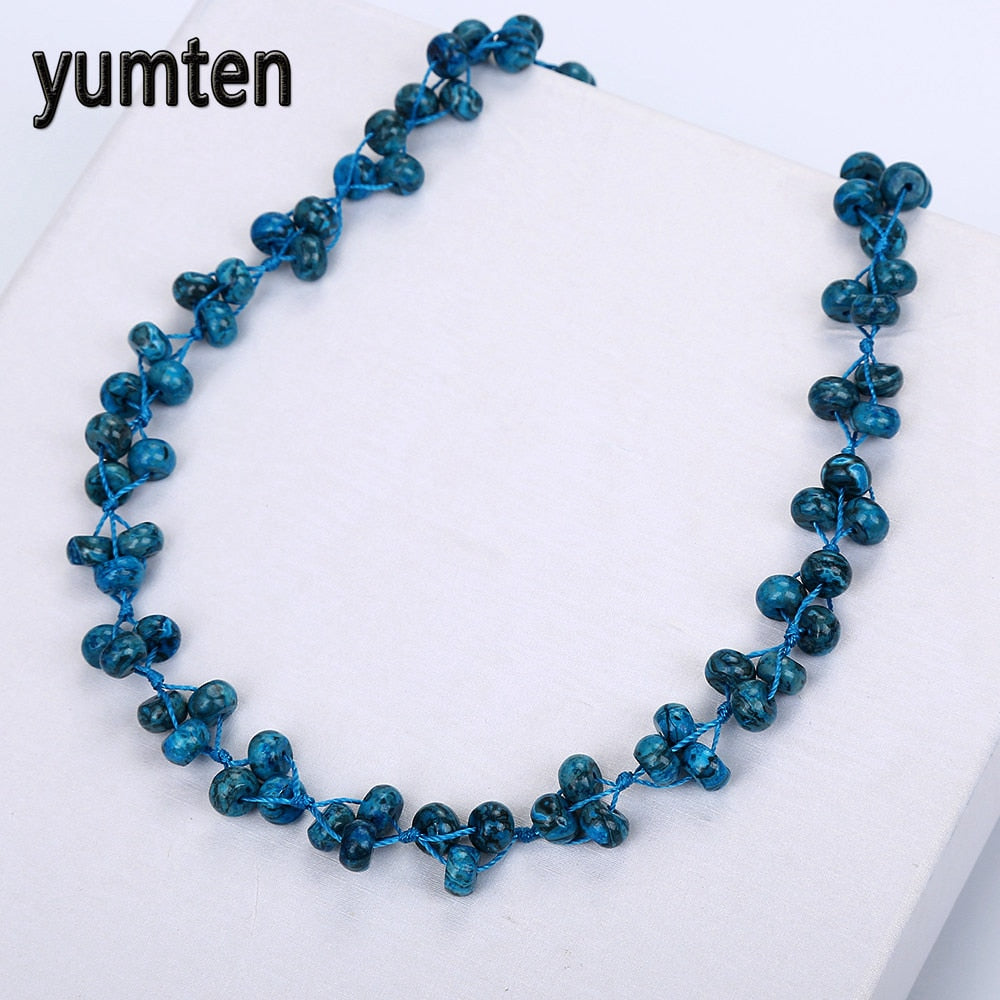 Blue Turquoise Necklace Natural Stone Crystal Ladies Bead Chain Fashion Natural Elegant Women Weaving Jewelry Sieraden
