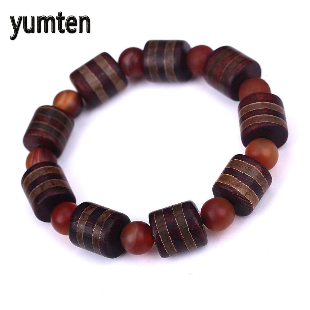 Bracelet Men Jewelry Natural Agate Chinese Style Popular Retro Beads Accessories Gift Erkek Bileklik Couro Buda Bileklik