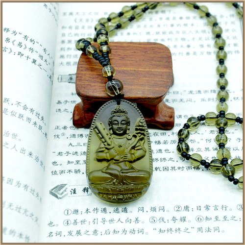 Buddha Pendant Necklace Smoky Quartz Crystal Pendant Necklaces For Women Men Figure Classic Party smoky quartz Jewelry