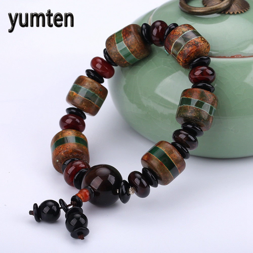 Chinese Style Bracelet Men's Natural Chalcedony Black Agate Jewelry Couple Pulseira Feminina Power Bank Wholesale 5 PCS