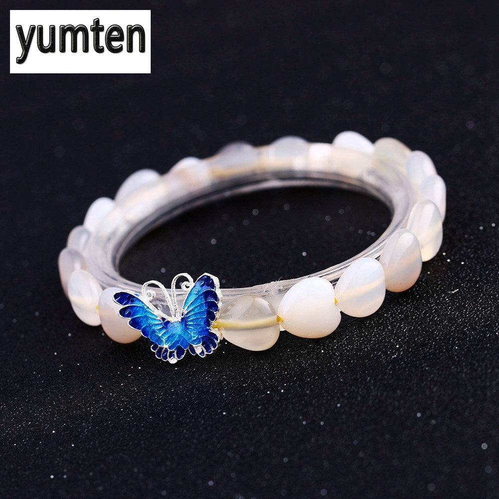 Fashion Women Bracelets Charms Love Heart Moonstone Handmade 925 Silver Butterfly Carters Buda Bracelet Femme Jewelry