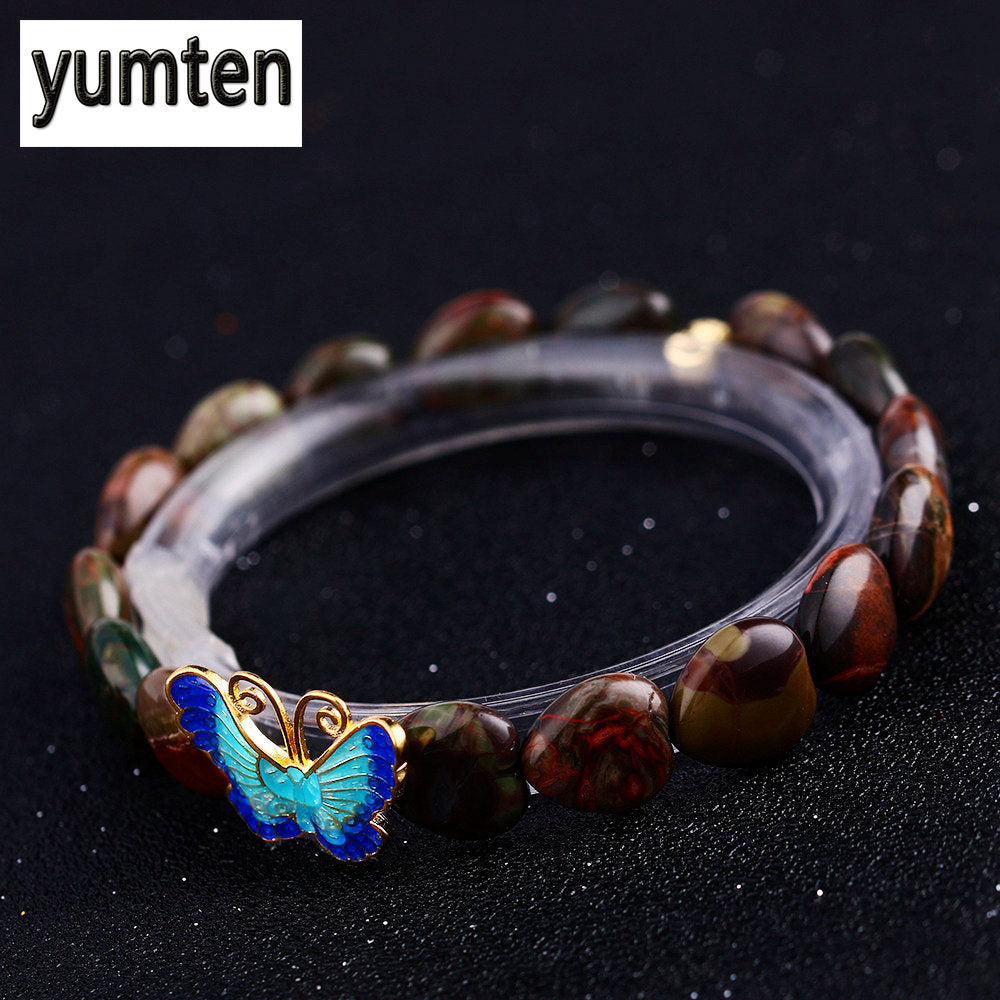 Fashion Women Bracelets Charms Nature Love Heart Red Jasper Beads Handmade 925 Silver Butterfly Jewelry Bayan Bileklik