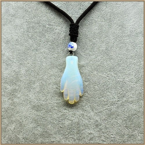 Fine Jewelry 50mm Natrual Blue Aventurine Figure Palm Pendant Necklaces Trendy Rope Chain Women Men Unisex Necklaces Bag