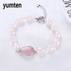 Pearl Bead Women Bracelet Fine Jewelry Natural Stone Flower Rose Quartz Silver Heart Clasp Accessories Gift