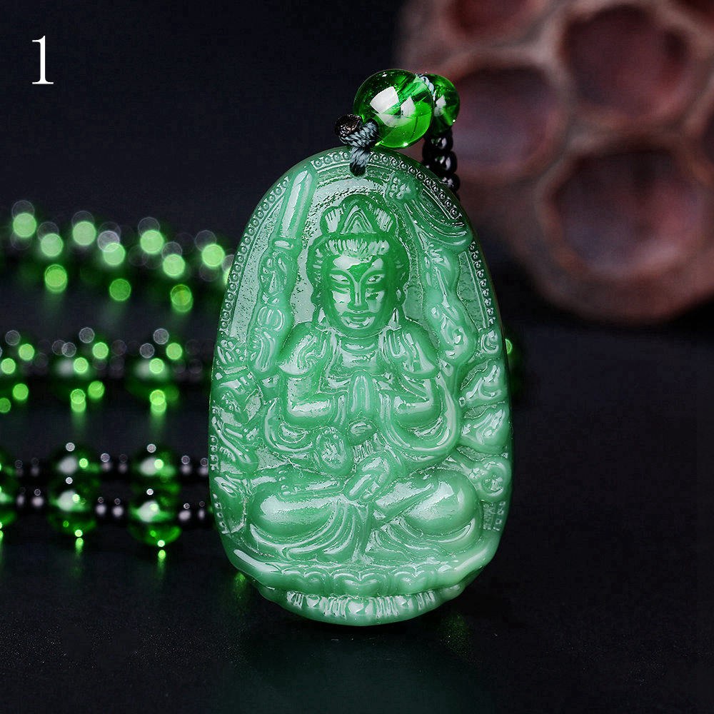 Green Jasper Necklaces Vintage Natural Stone Pendant Women Wedding Jewellery Bead Chain Accessories Buddha Patron Saint