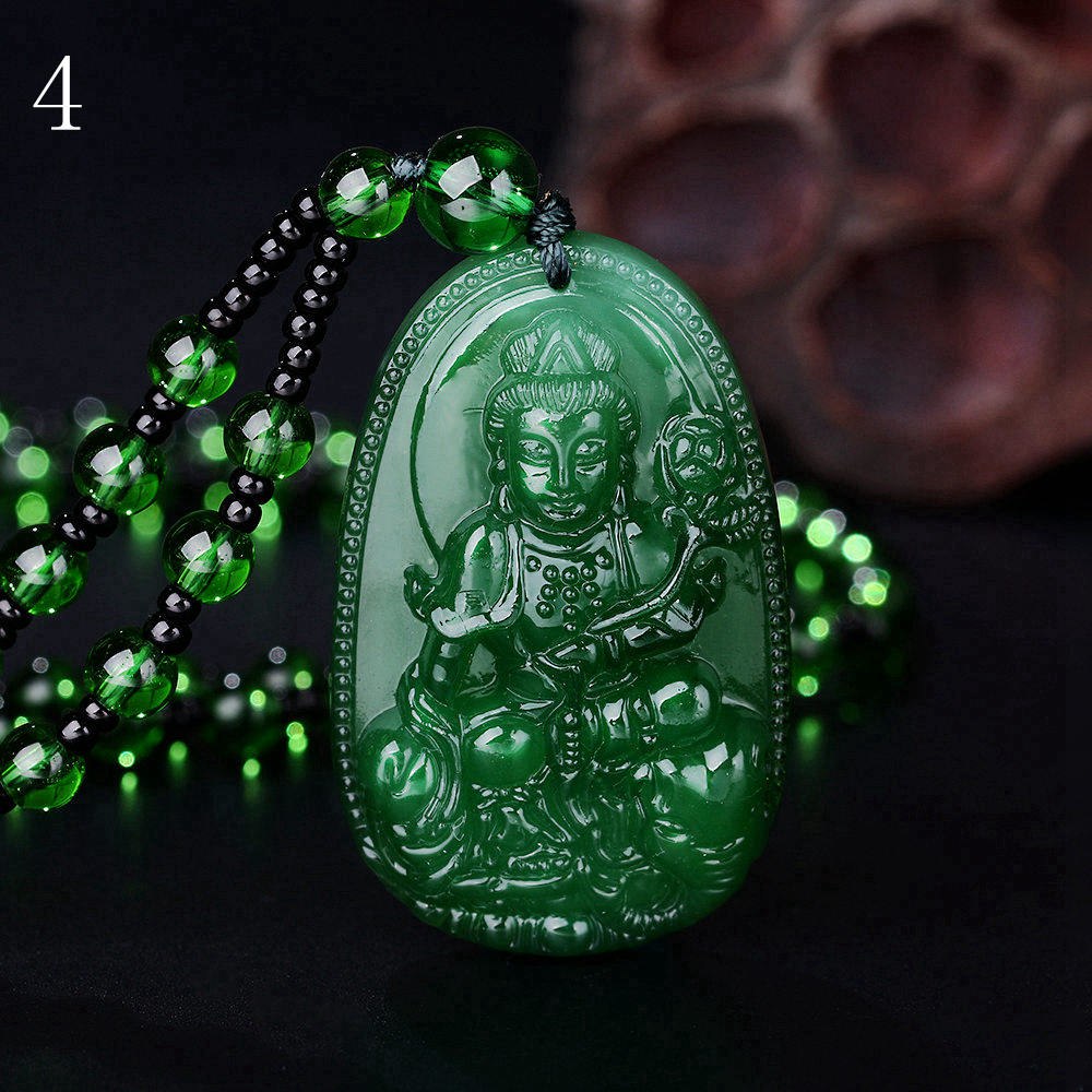 Green Jasper Necklaces Vintage Natural Stone Pendant Women Wedding Jewellery Bead Chain Accessories Buddha Patron Saint