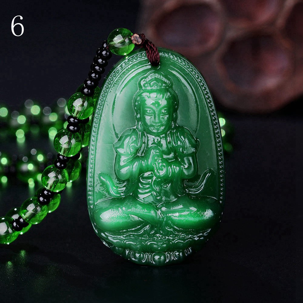 Green Jasper Necklaces Vintage Natural Stone Pendant Women Wedding Jewellery Bead Chain Accessories Buddha Patron Saint