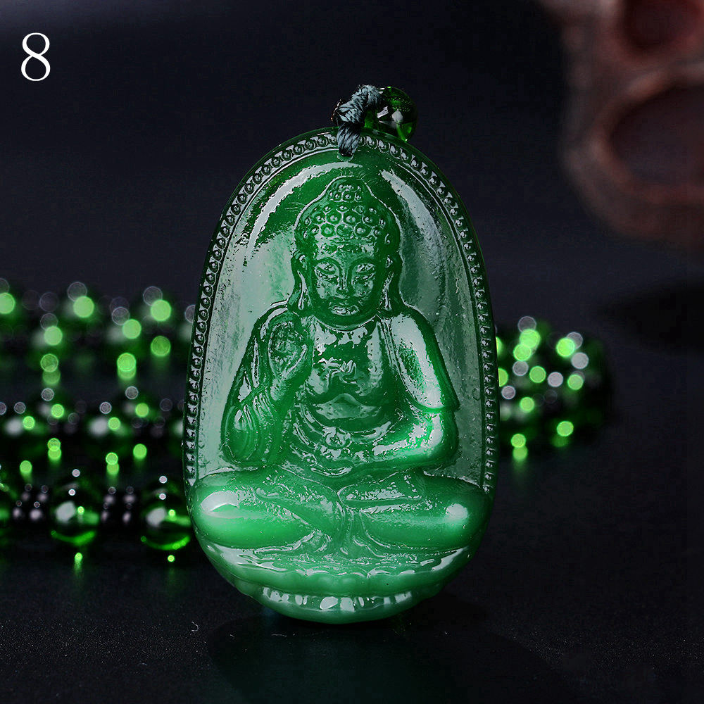 Green Jasper Necklaces Vintage Natural Stone Pendant Women Wedding Jewellery Bead Chain Accessories Buddha Patron Saint