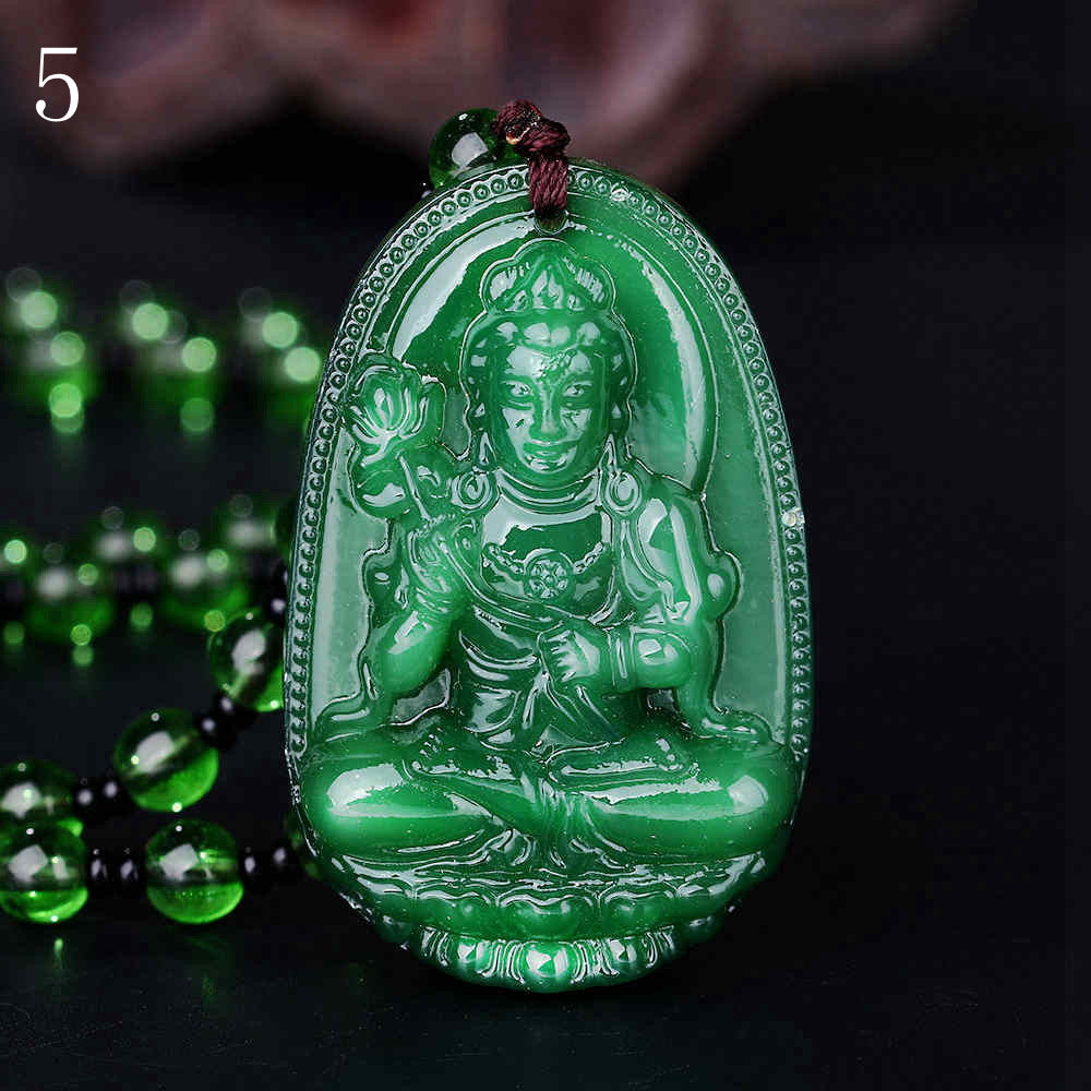 Green Jasper Necklaces Vintage Natural Stone Pendant Women Wedding Jewellery Bead Chain Accessories Buddha Patron Saint
