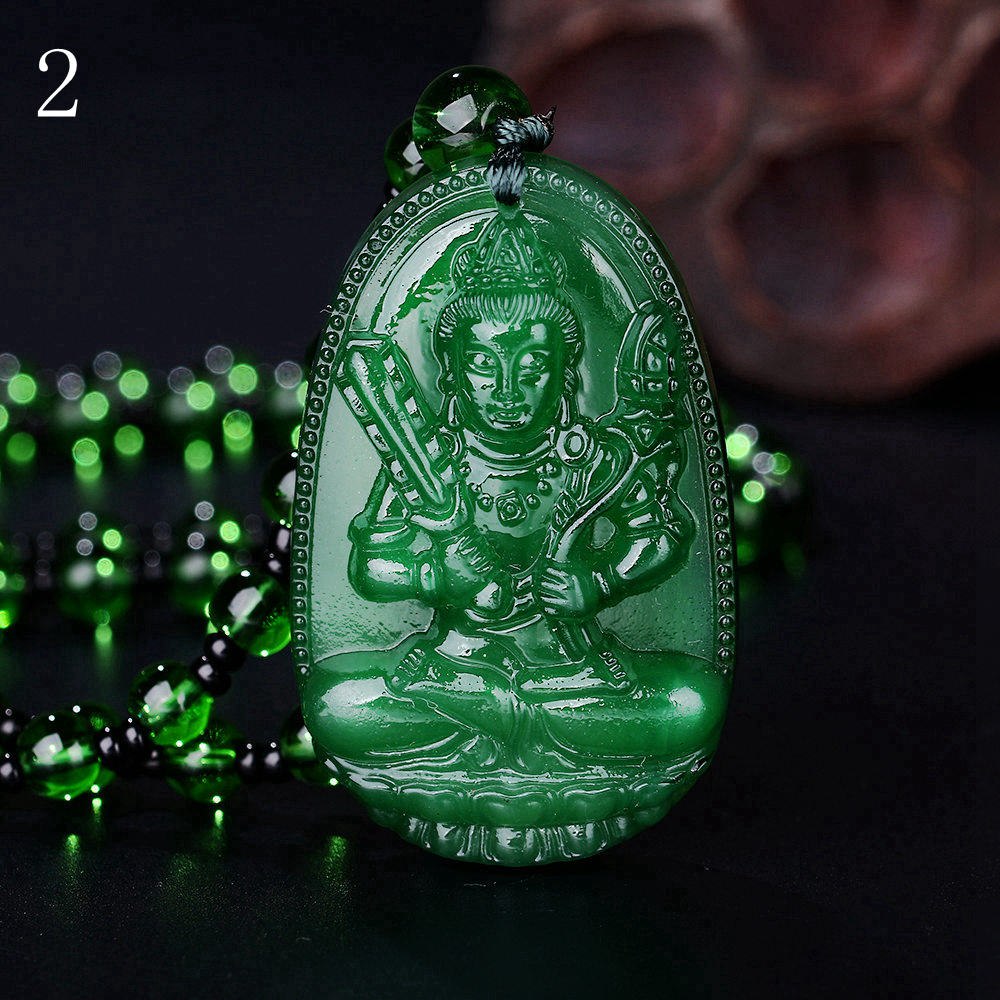 Green Jasper Necklaces Vintage Natural Stone Pendant Women Wedding Jewellery Bead Chain Accessories Buddha Patron Saint