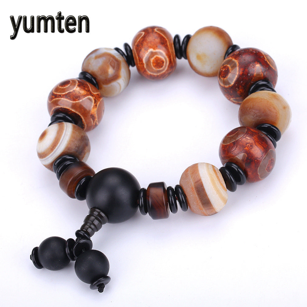 Grey Agate Bracelet Men's Jewelry Retro Dzi Beads Natural Quartz Party Gift Tuia Luna Love Carters Bileklik Fine Bangles