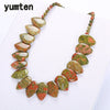 Grey Agate Leaf Necklace Women Flower Pendant Natural Stone Jewelry Bijoux Femme Vintage Kolye Choker Joyeria Elegant