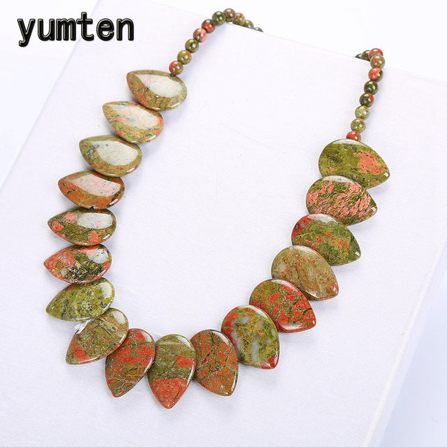 Grey Agate Leaf Necklace Women Flower Pendant Natural Stone Jewelry Bijoux Femme Vintage Kolye Choker Joyeria Elegant