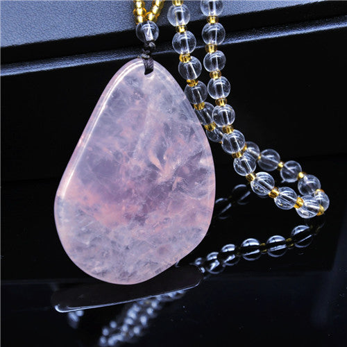 Hig quality Nature Rose Quartz Crystal Pendant Necklaces Women Water Drop Rose Quartz Pendant White Crystal Bead Chain