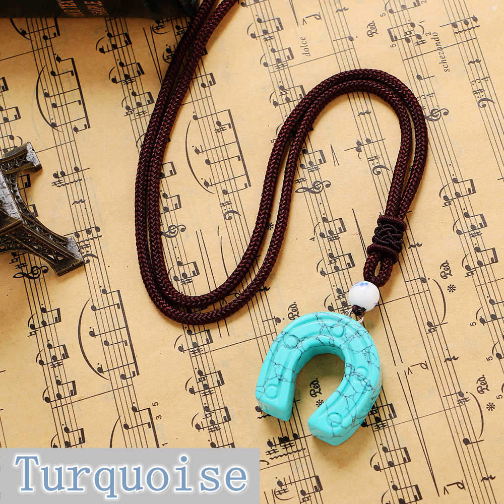 Horseshoe Pendant Charm Nature Opal Gemstone Handmade Turquoise Necklace Tiger Eye Stone Fashion Jewelry For Men Women